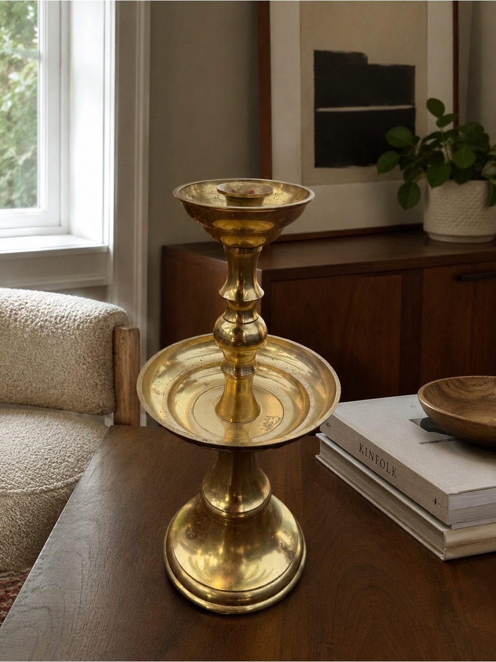 15”Vintage Brass candle Tiered Decorative Stand